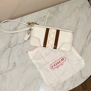Coach Vintage White and Brown Signature  Leather Y2K Wristlet